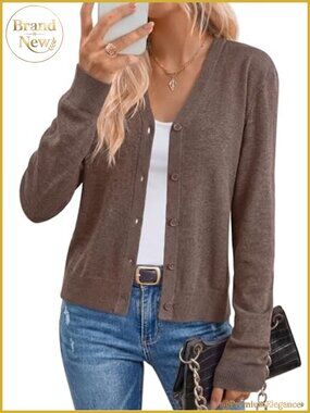 Wool Blend Cardigan Sweater Women V-Neck Button Down Long Sleeve Fall Knit Layer